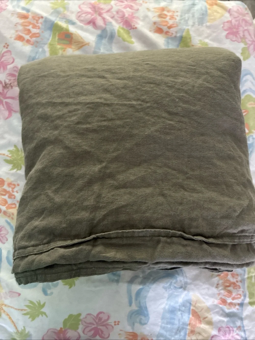 XZ XIFA Olive Green Linen Duvet Cover Full Queen 100% Washed French Flax Linen